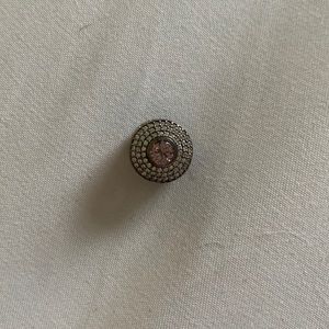 Round Pandora Charm with Pink Stone